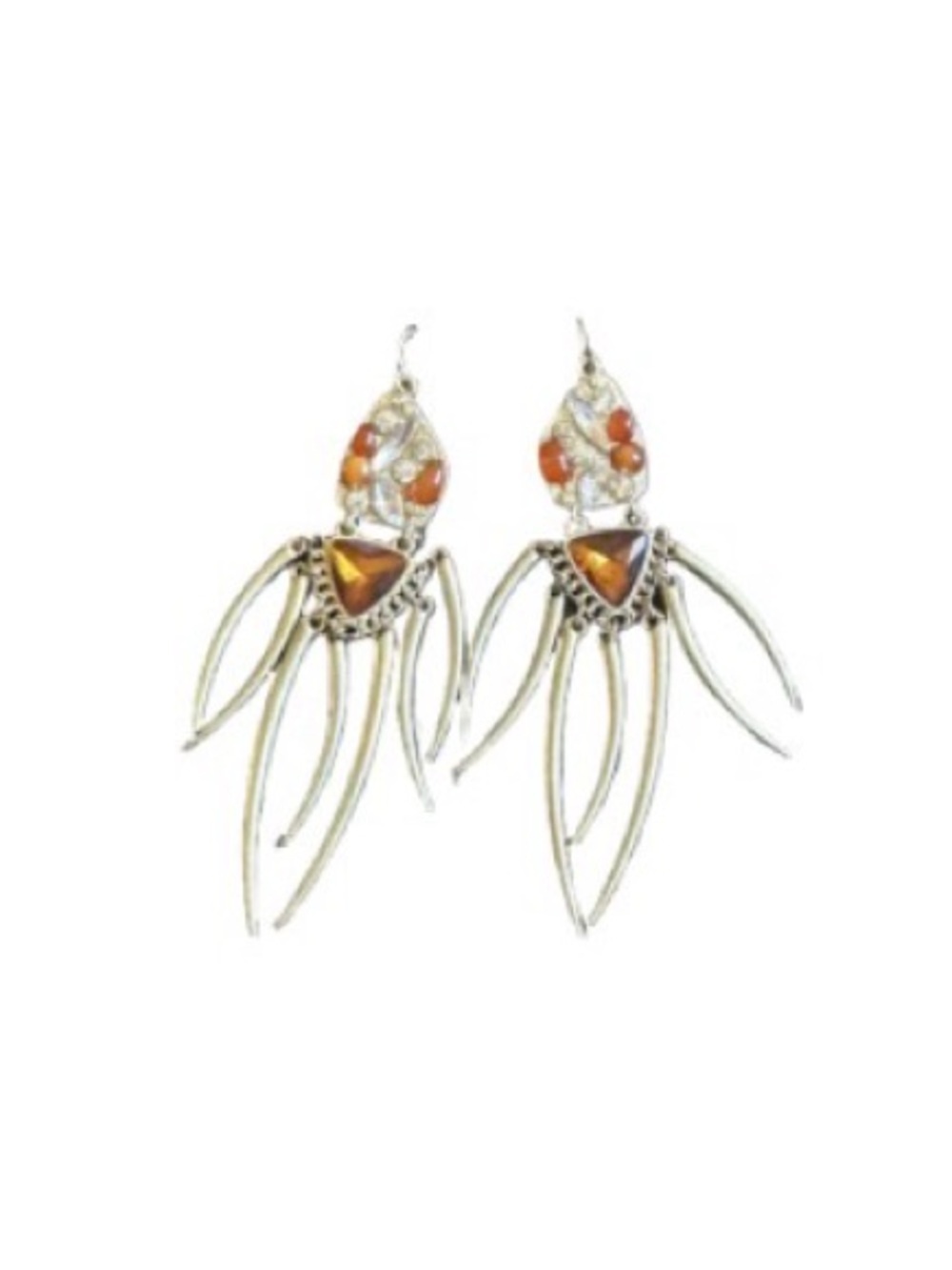 Silver and Amber tribal Dangle Earrings - Women Jewelry